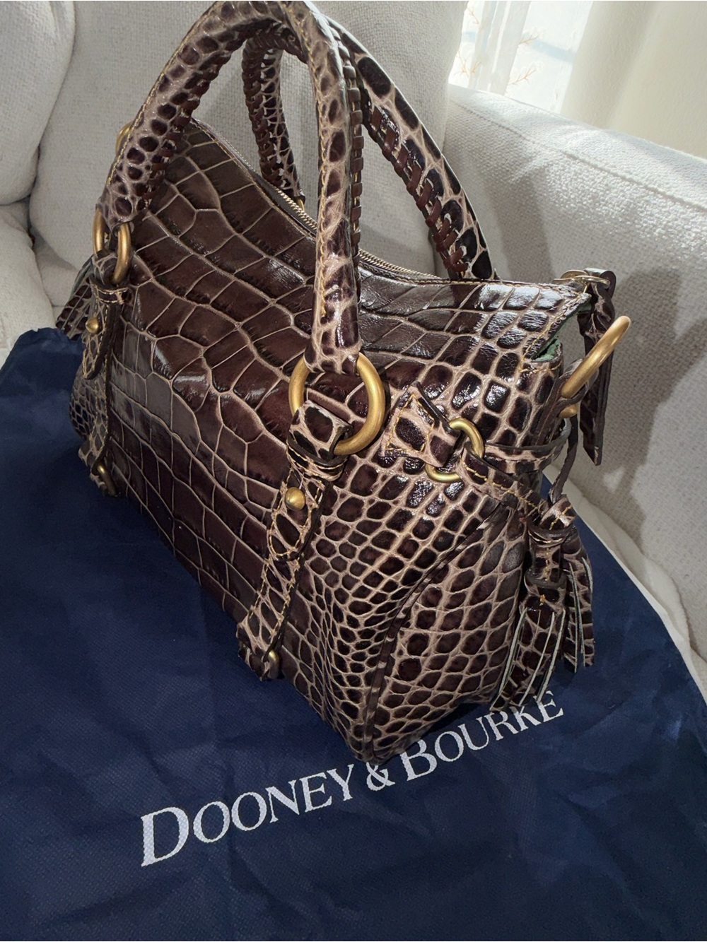 Dooney & Bourke Brown Croc-Embossed Leather Florentine Satchel - Picture 6 of 16